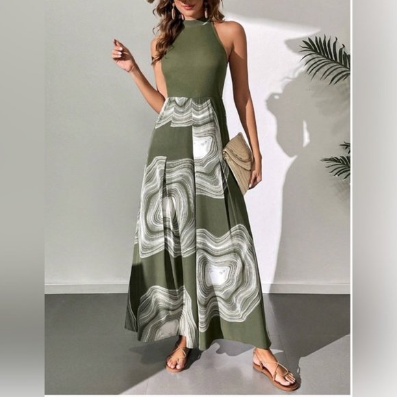Green Boho  Printed Halterneck Jumpsuit - Picture 1 of 6